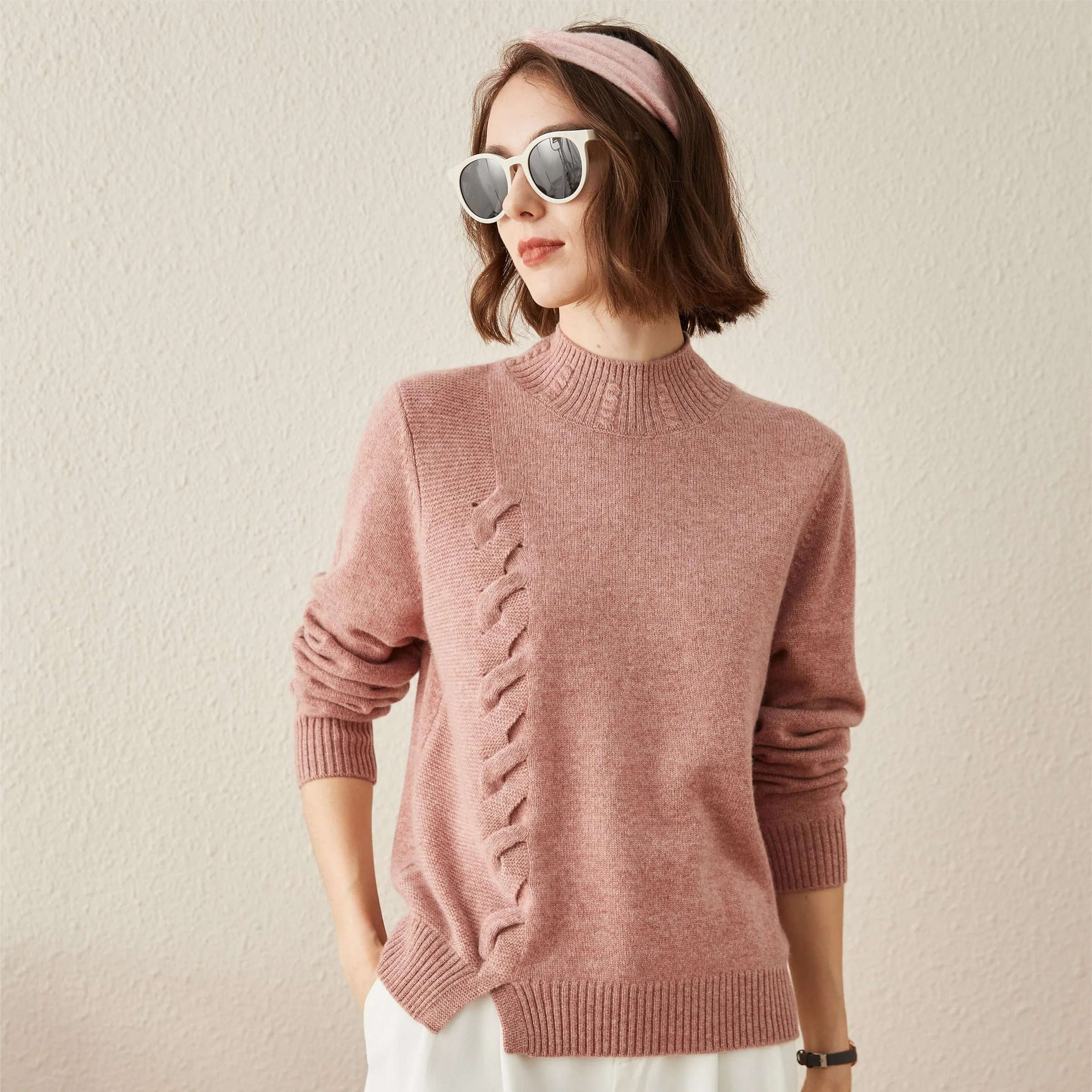 100% Cashmere Classic Ribbed Cable Knit Sweater