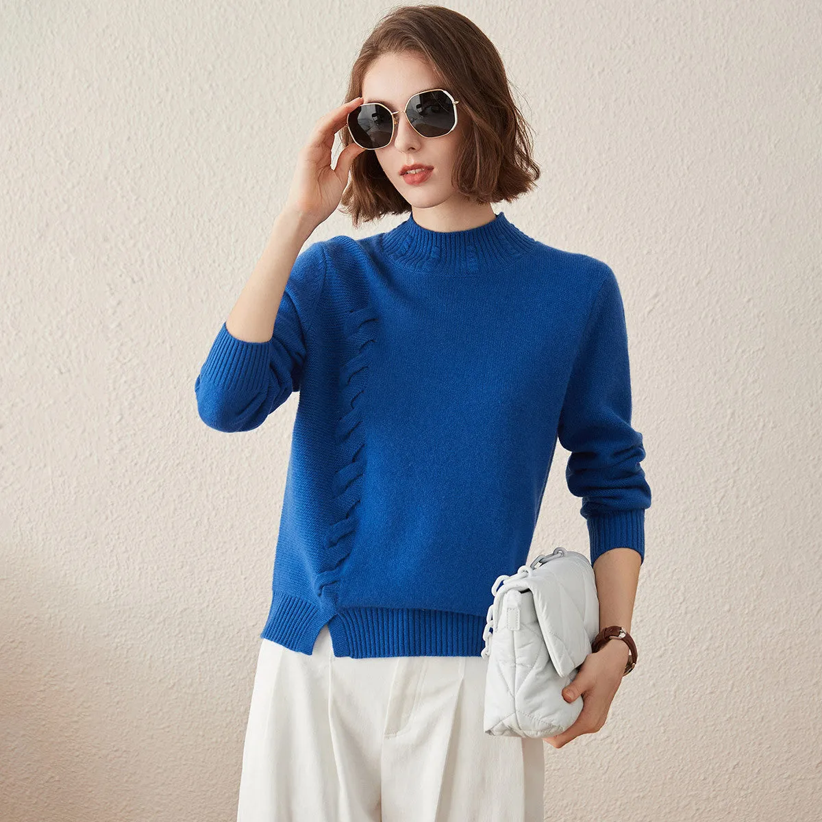 100% Cashmere Classic Ribbed Cable Knit Sweater