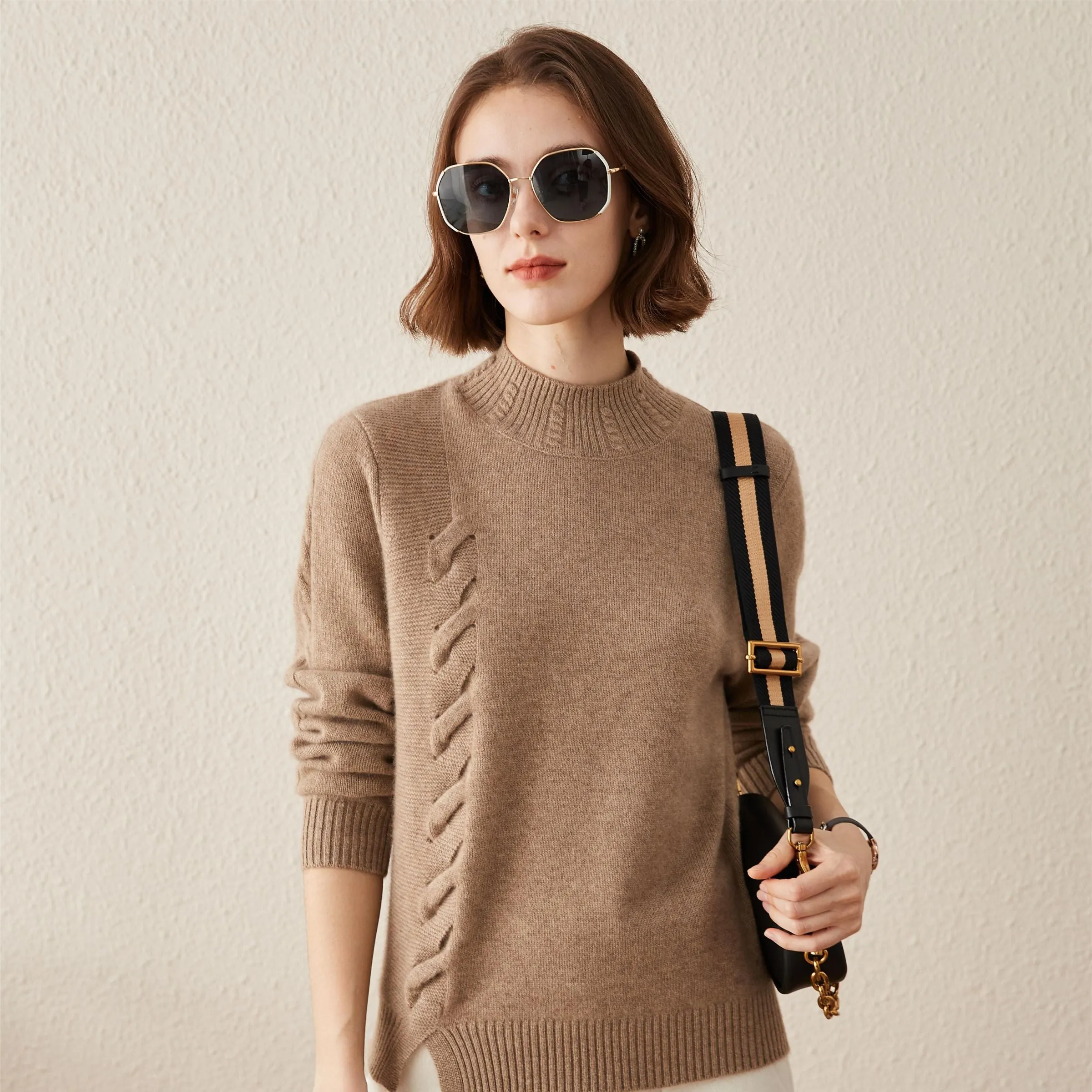 100% Cashmere Classic Ribbed Cable Knit Sweater