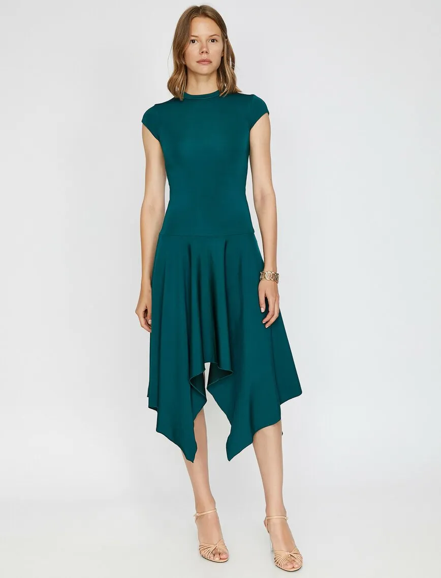 15150 Emerald Green Asymmetric Knitted Dress