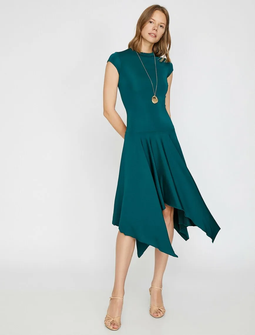 15150 Emerald Green Asymmetric Knitted Dress