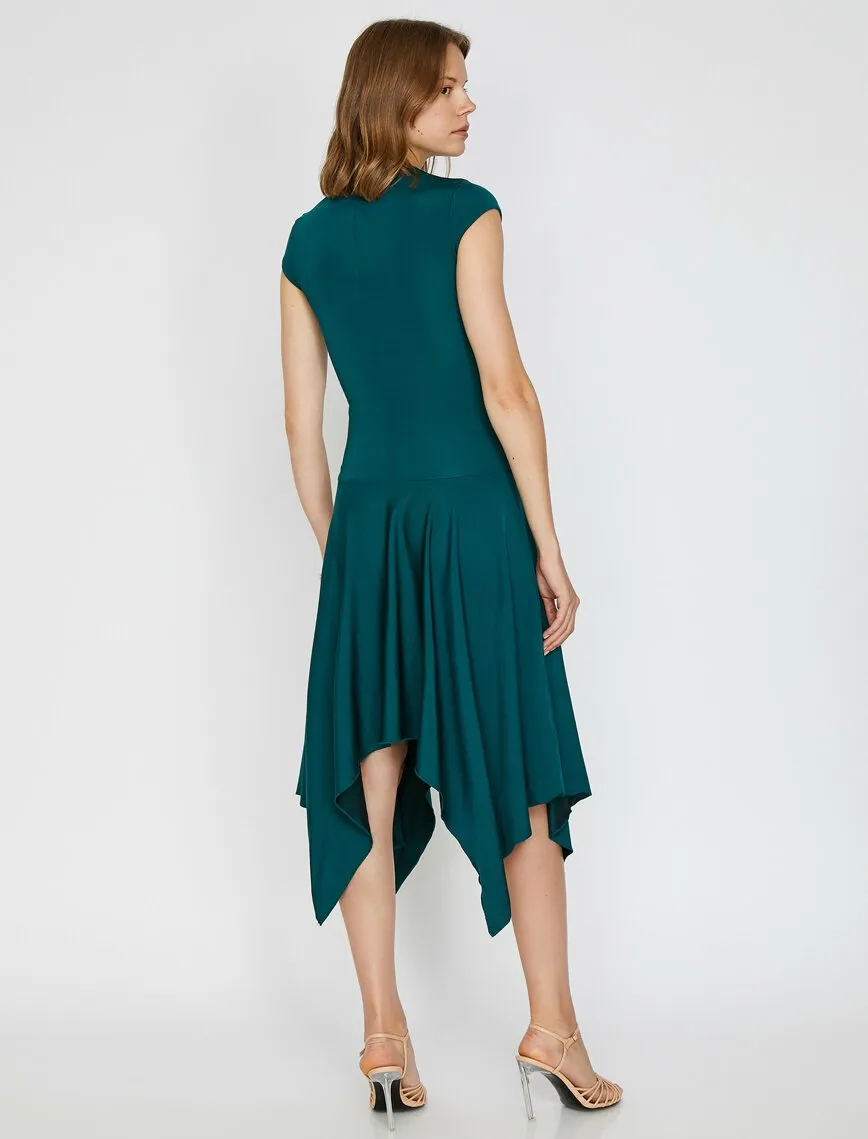 15150 Emerald Green Asymmetric Knitted Dress