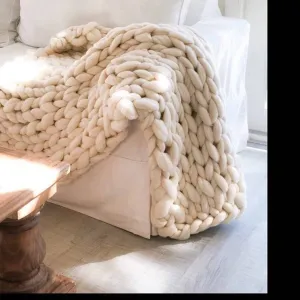 3 Chunky Knit Blanket, SALE TODAY ONLY!  Ivory Chunky Knit Wool Blanket 50" x 65" Throw Blanket Giant Knit, Chunky Merino Blanket Ecru White