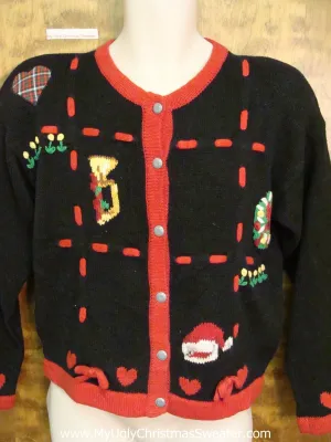 80s Padded Shoulder Style Ugly Christmas Sweater Cardigan