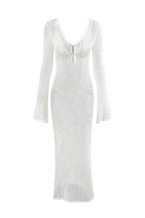 A&A V neck Flare Long sleeved Knitted Maxi Dress