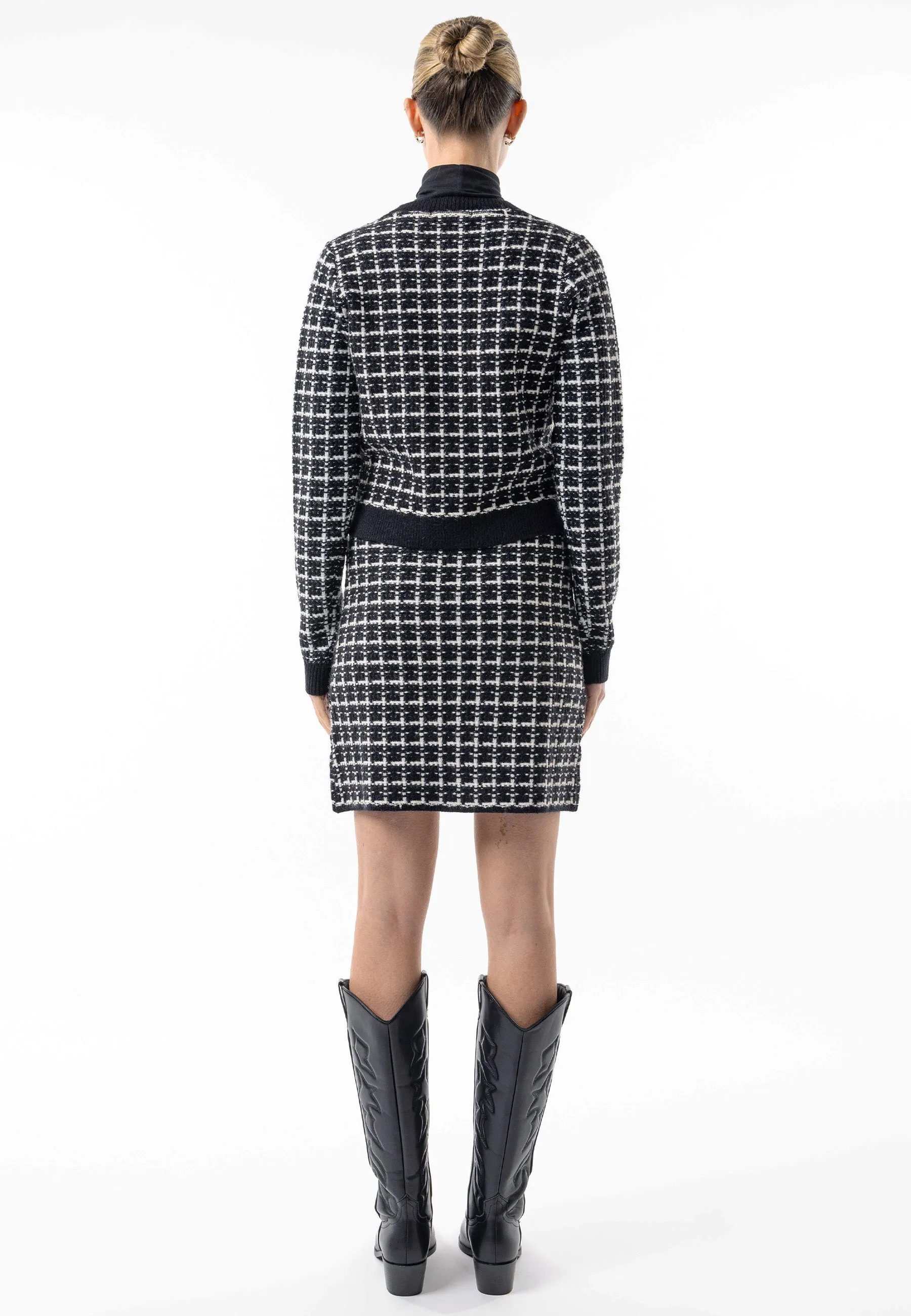 Angeleye Checkered Knit Cardigan And Skirt Co-ord Set