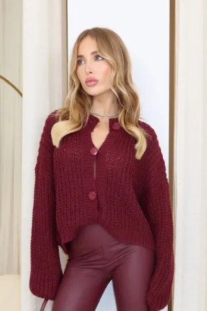 Aubrey burgundy cable knit button up cardigan