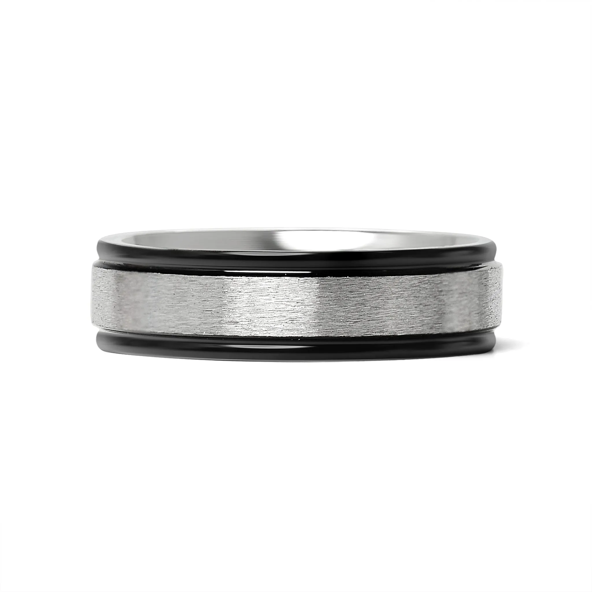 Black trim Brushed Center Stainless Steel Blank Ring / CFR2929