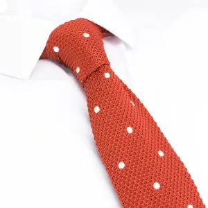 Burnt Orange Polka Dot Knitted Square Cut Tie