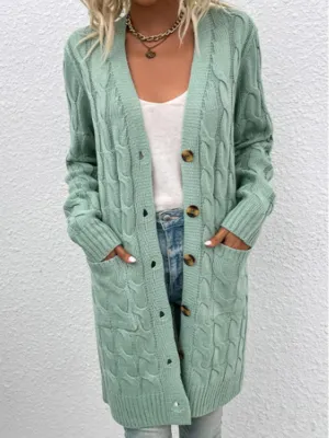 Cable Knit Button Down Cardigan with Pockets - 8 colors