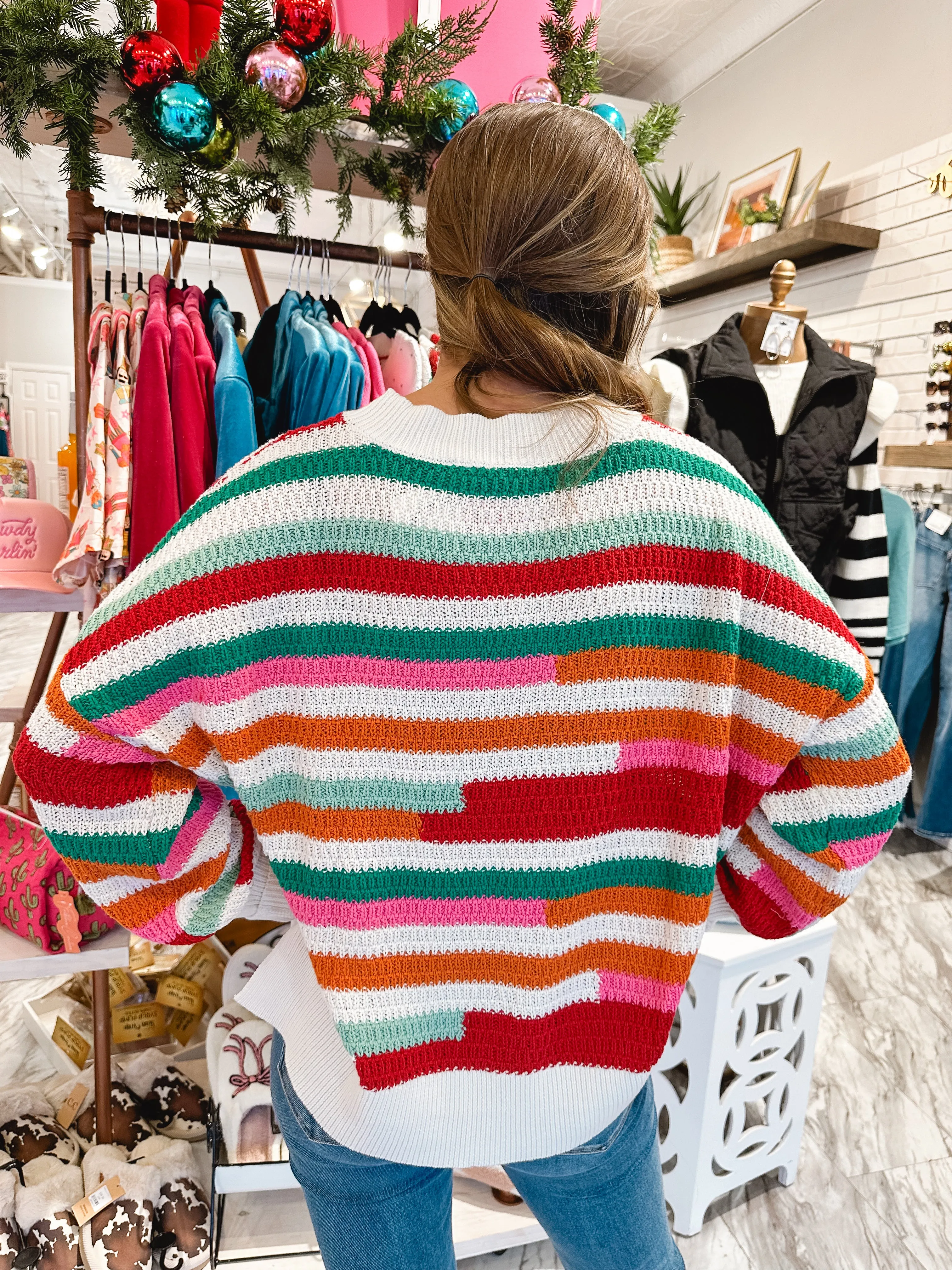 Candy Stripe Color Block Striped Chunky Sweater