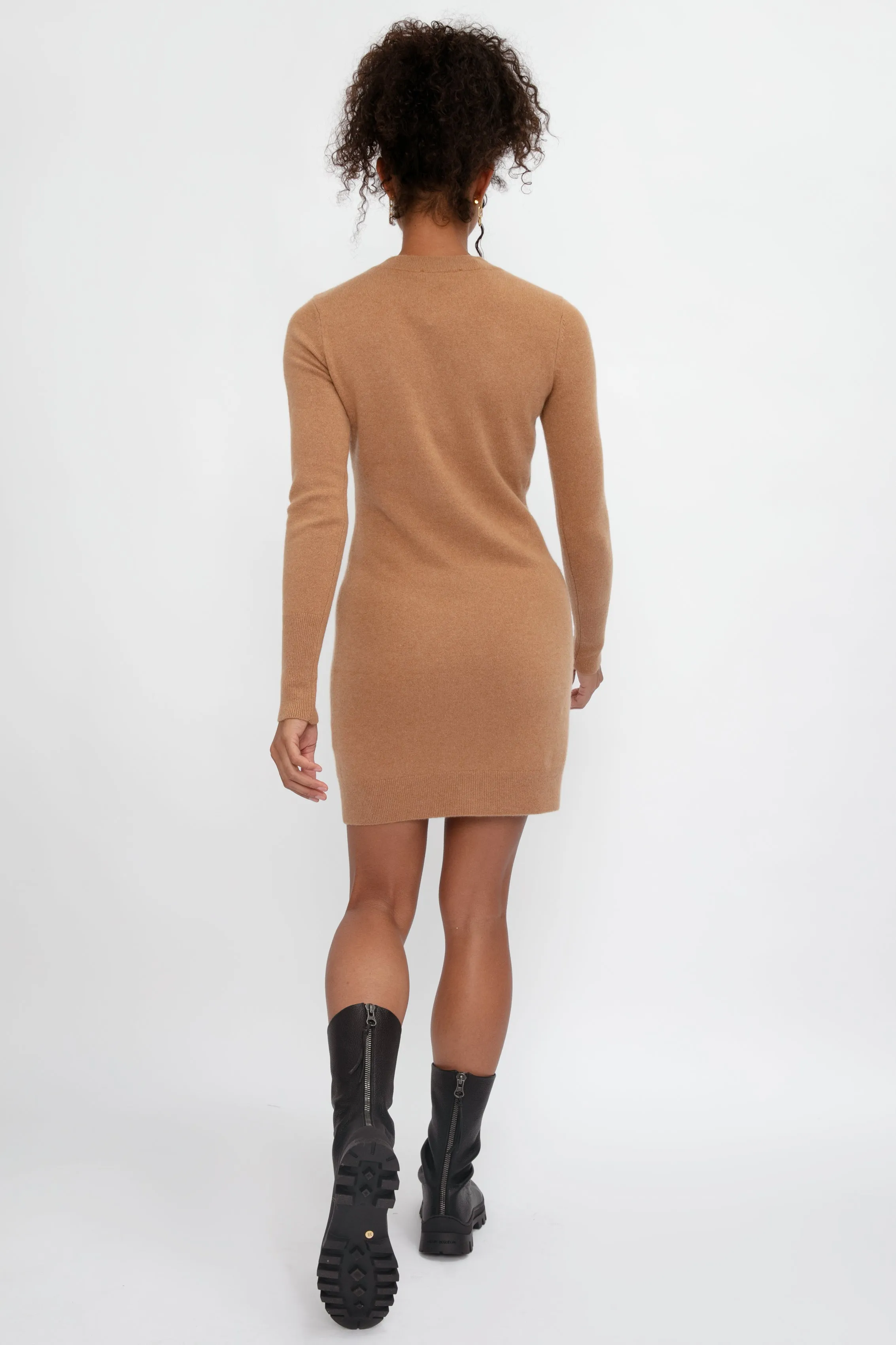 Cashmere Cut Out Sweater Dress in Camel