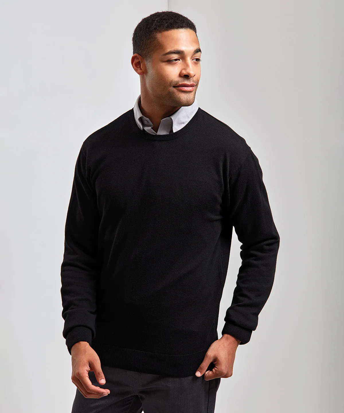 Charcoal - Crew neck cotton-rich knitted sweater