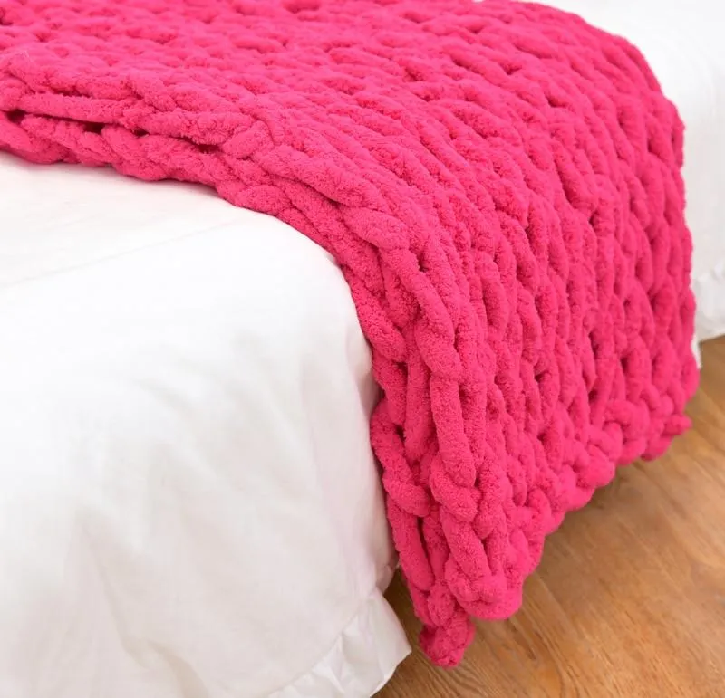 Chenille Chunky Knitted Blanket, Thick Cable Knit Throw for Couch Bed Sofa