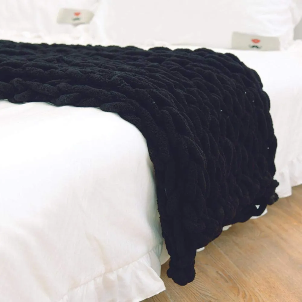 Chenille Chunky Knitted Blanket, Thick Cable Knit Throw for Couch Bed Sofa