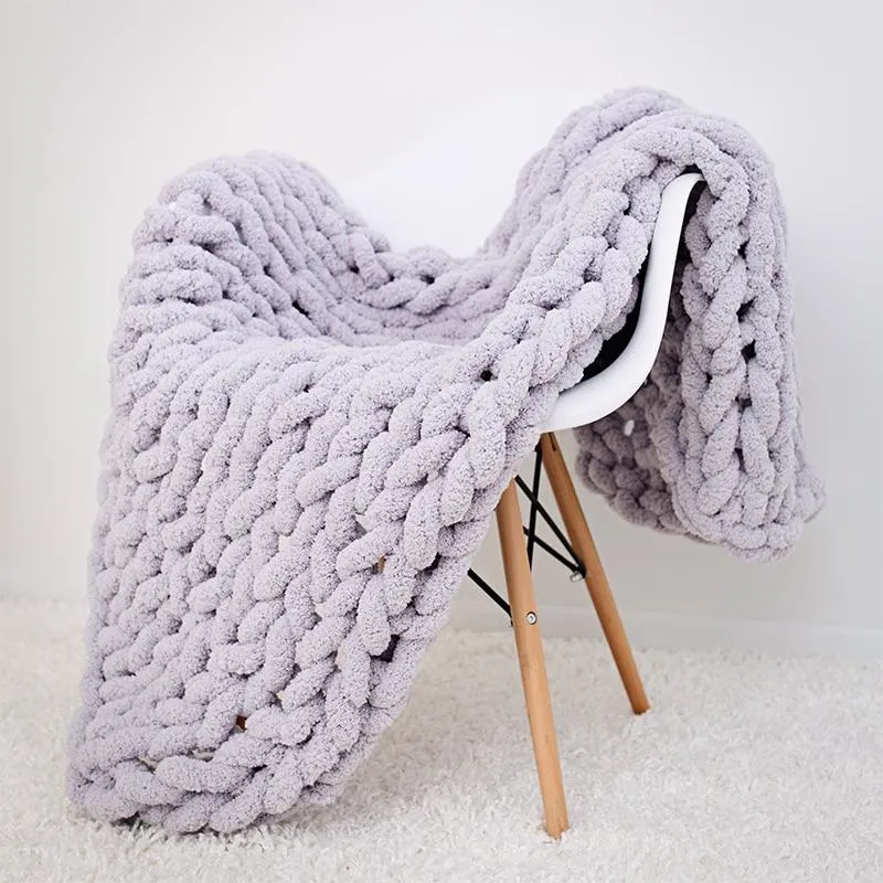 Chenille Chunky Knitted Blanket, Thick Cable Knit Throw for Couch Bed Sofa