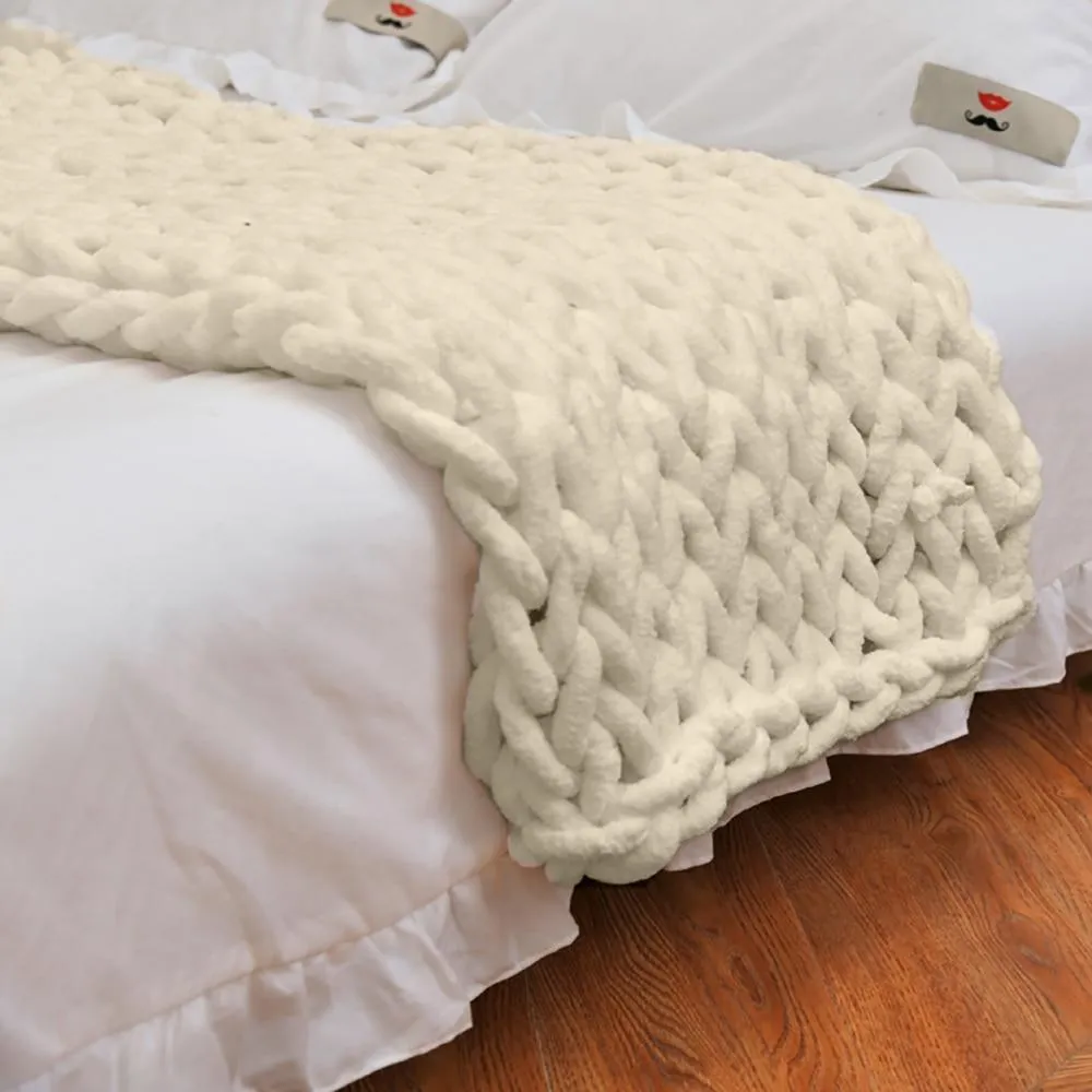 Chenille Chunky Knitted Blanket, Thick Cable Knit Throw for Couch Bed Sofa