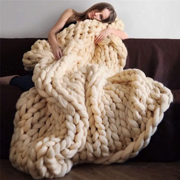 Chunky Knit Wool Handmade Blanket