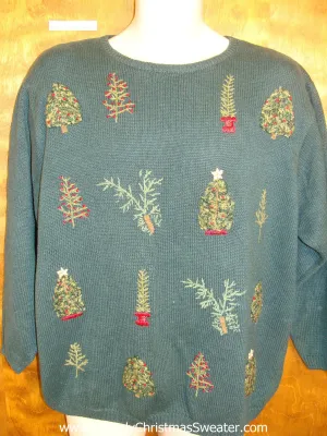 Corny Green Christmas Sweater with Trees