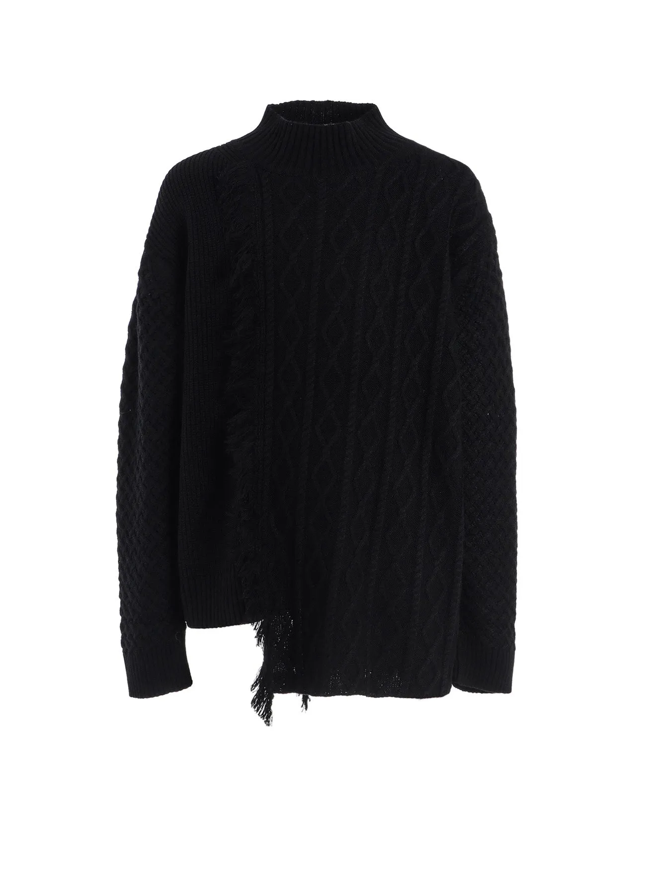 CORPILON BULKY WOOL ASYMMETRICAL FRINGE MOCK NECK KNIT