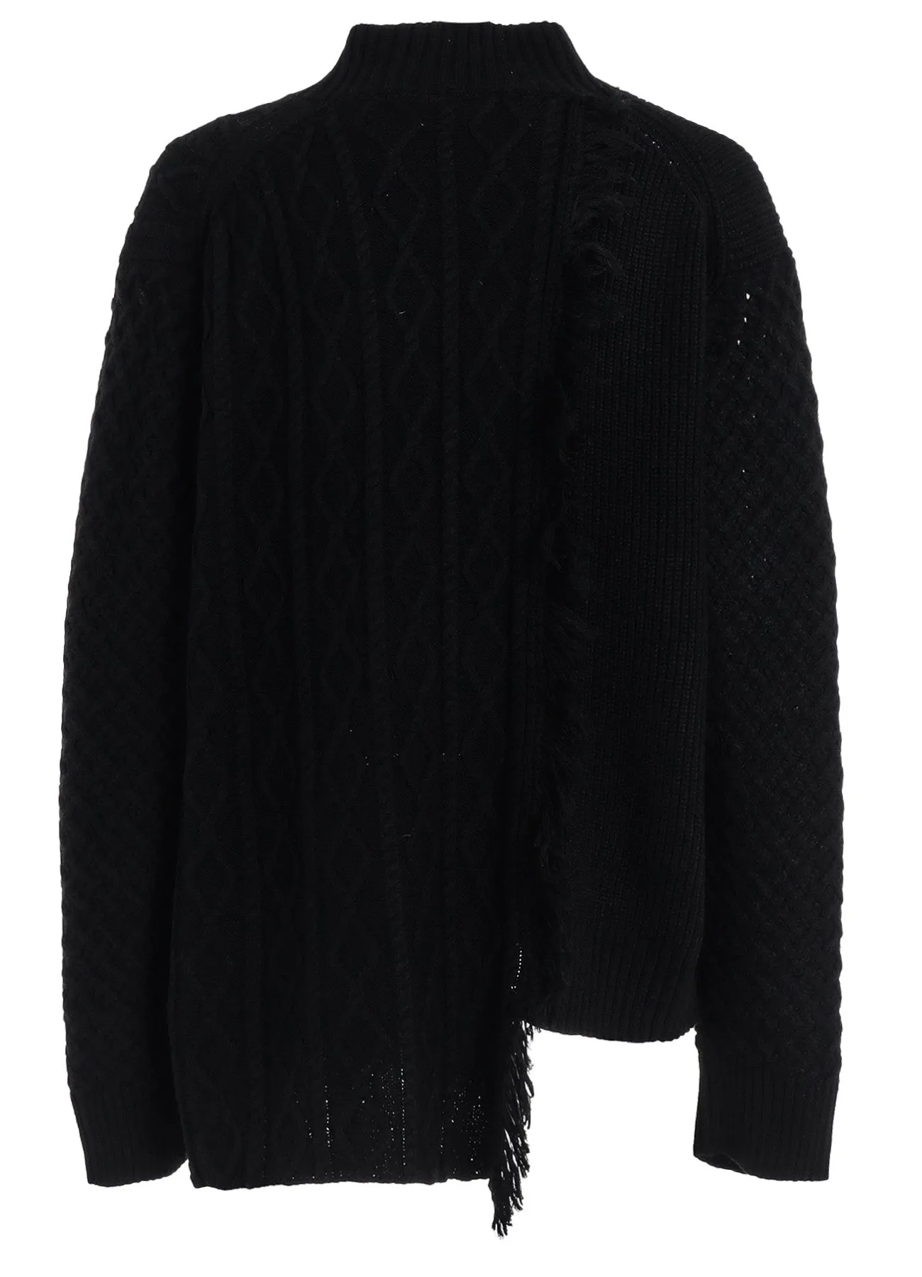 CORPILON BULKY WOOL ASYMMETRICAL FRINGE MOCK NECK KNIT