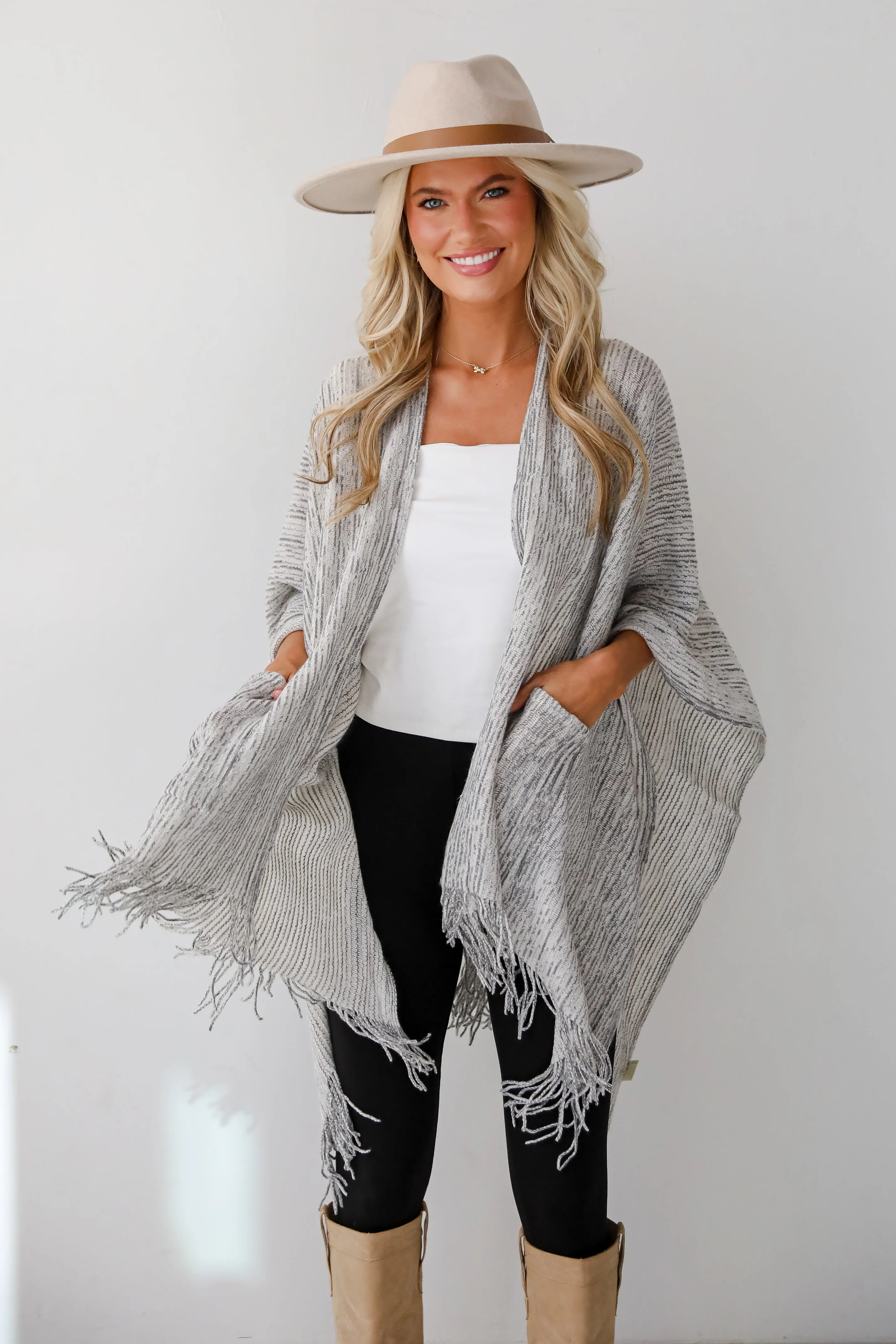 Cozy Afternoon Ivory Knit Fringe Shawl