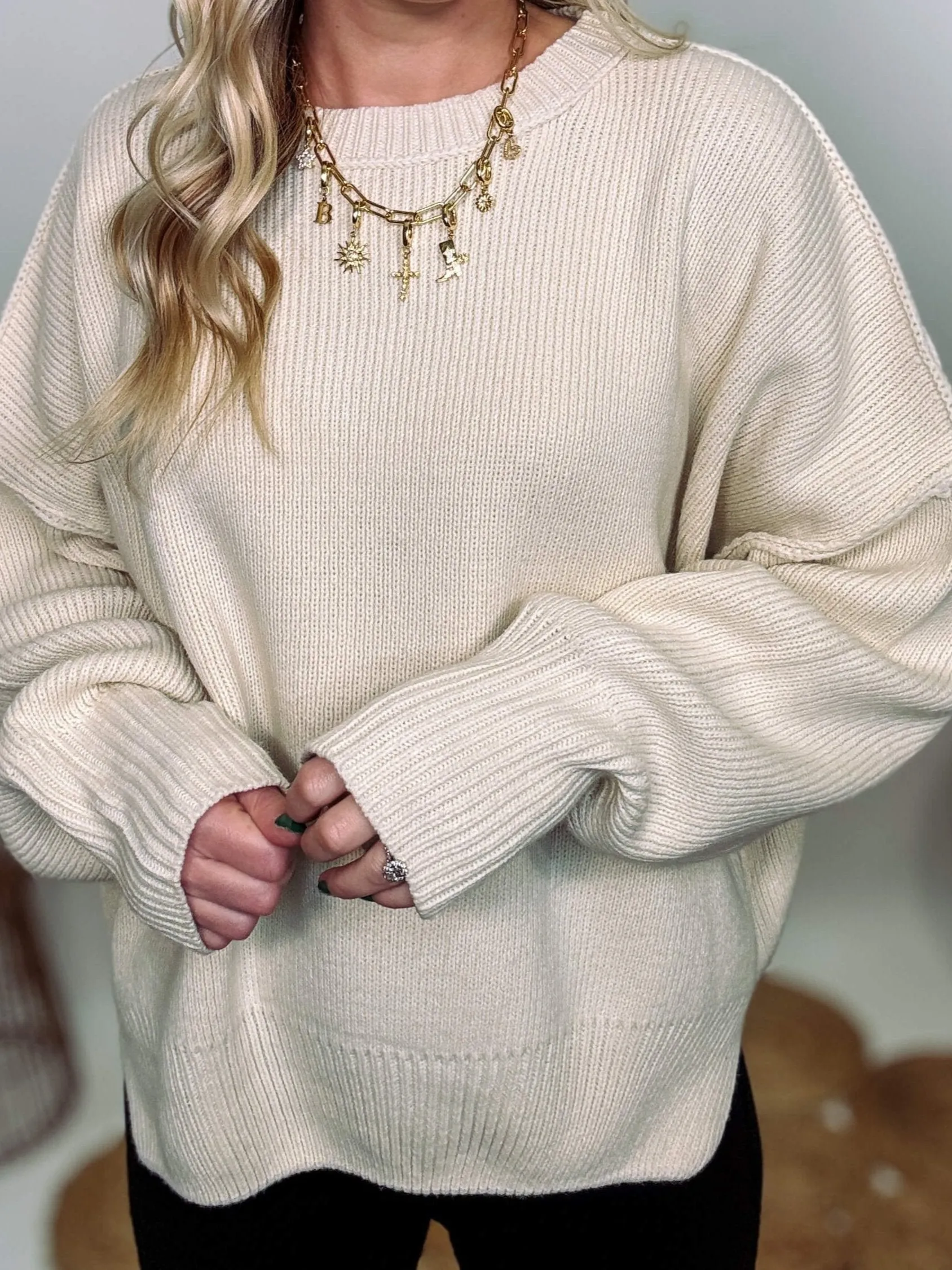 Creamy White Oversized Long Sleeve Sweater