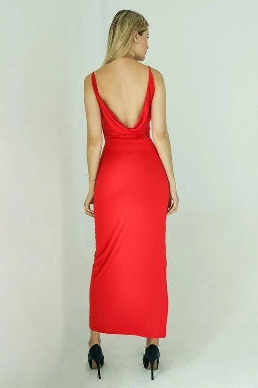 CUT OUT WITH SIDE SLIT DRESS WITH COWL NECK