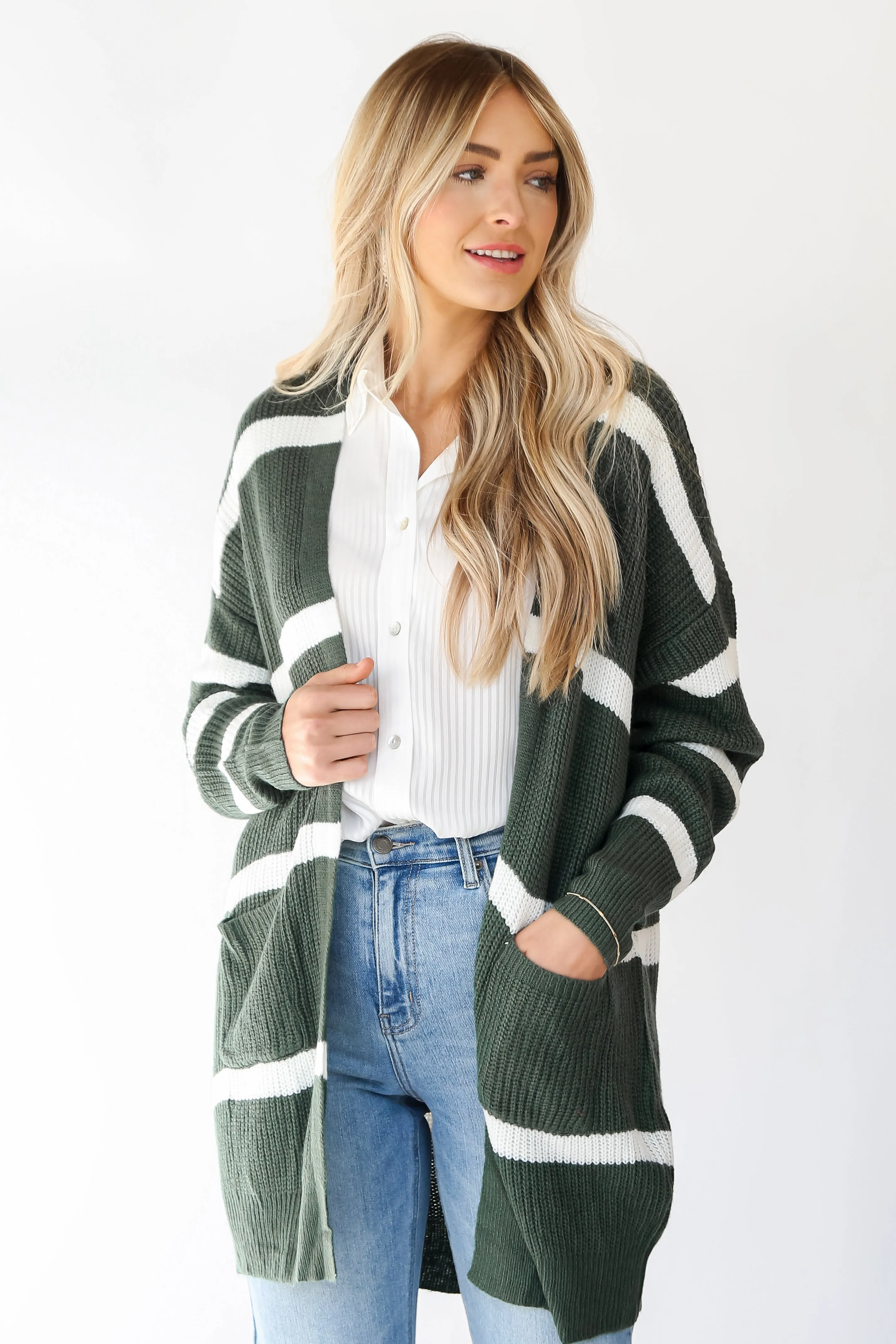 FINAL SALE - Cozy Circumstance Green Striped Longline Cardigan