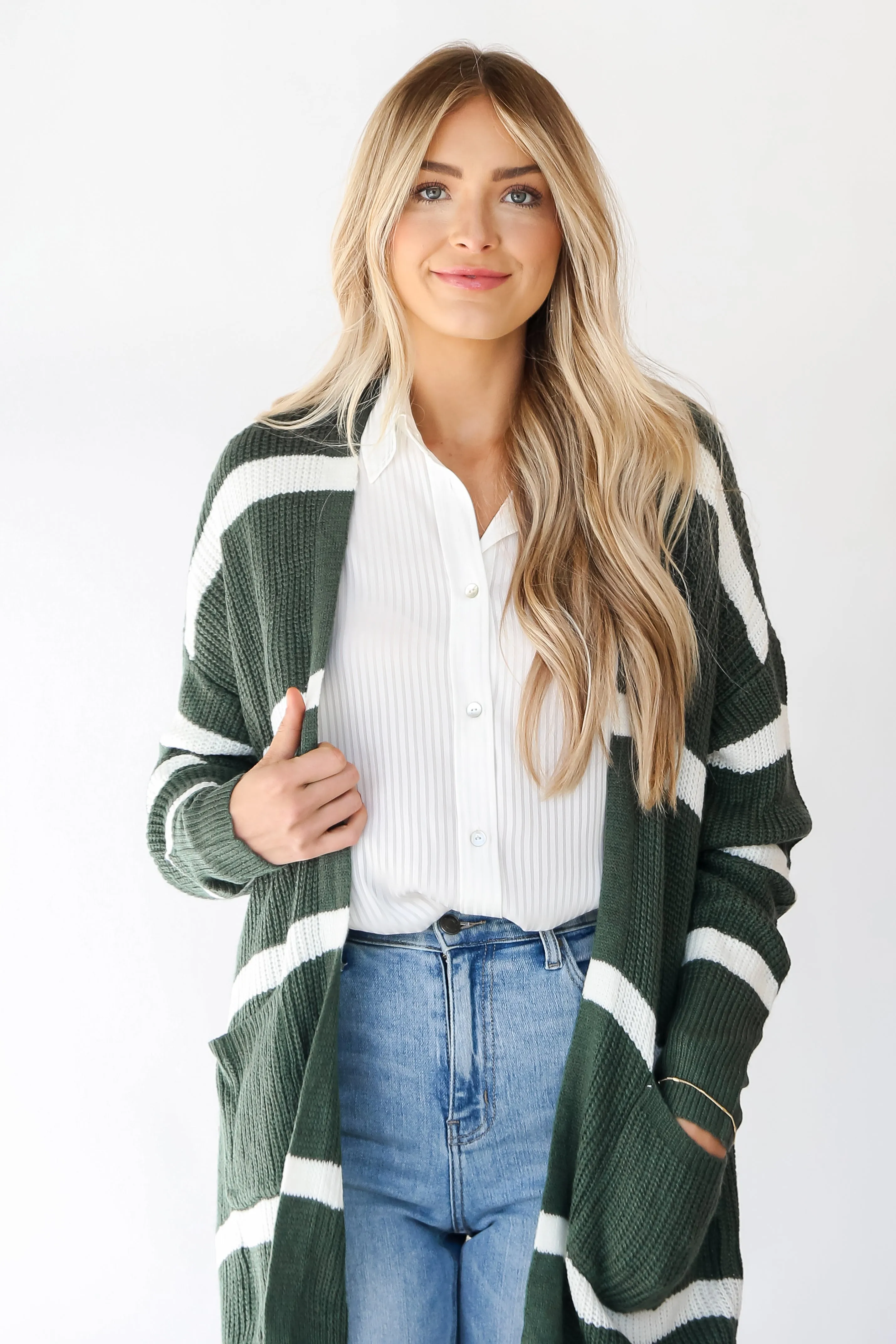 FINAL SALE - Cozy Circumstance Green Striped Longline Cardigan