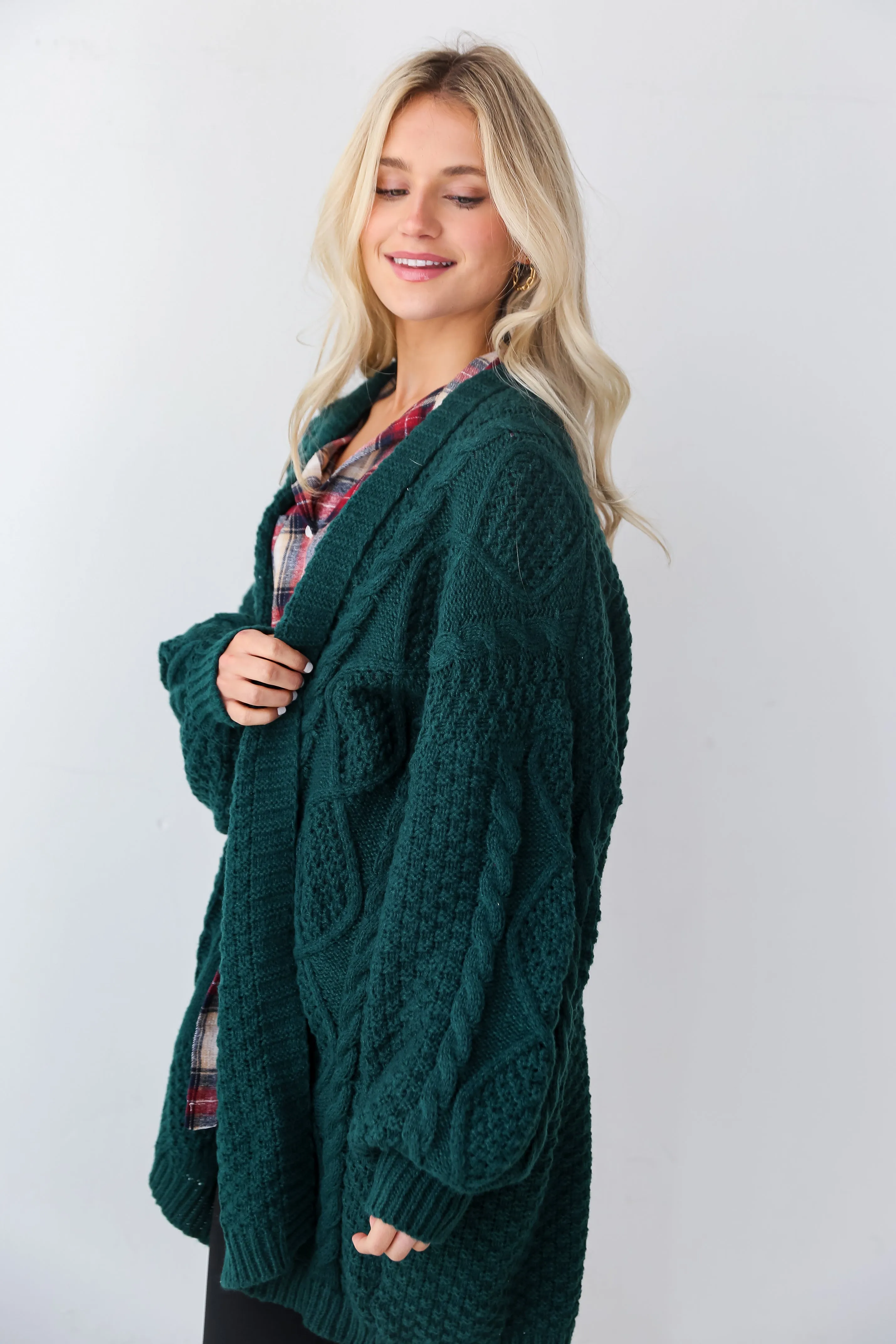 FINAL SALE - Snuggly Touch Hunter Green Cable Knit Cardigan - DOORBUSTER