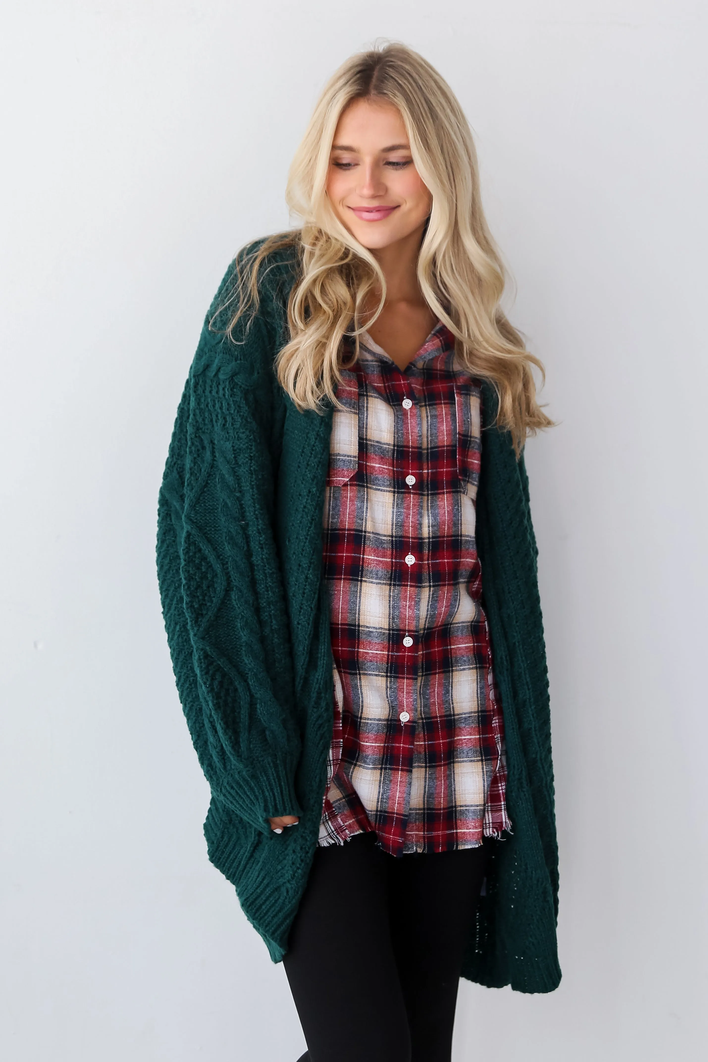 FINAL SALE - Snuggly Touch Hunter Green Cable Knit Cardigan - DOORBUSTER