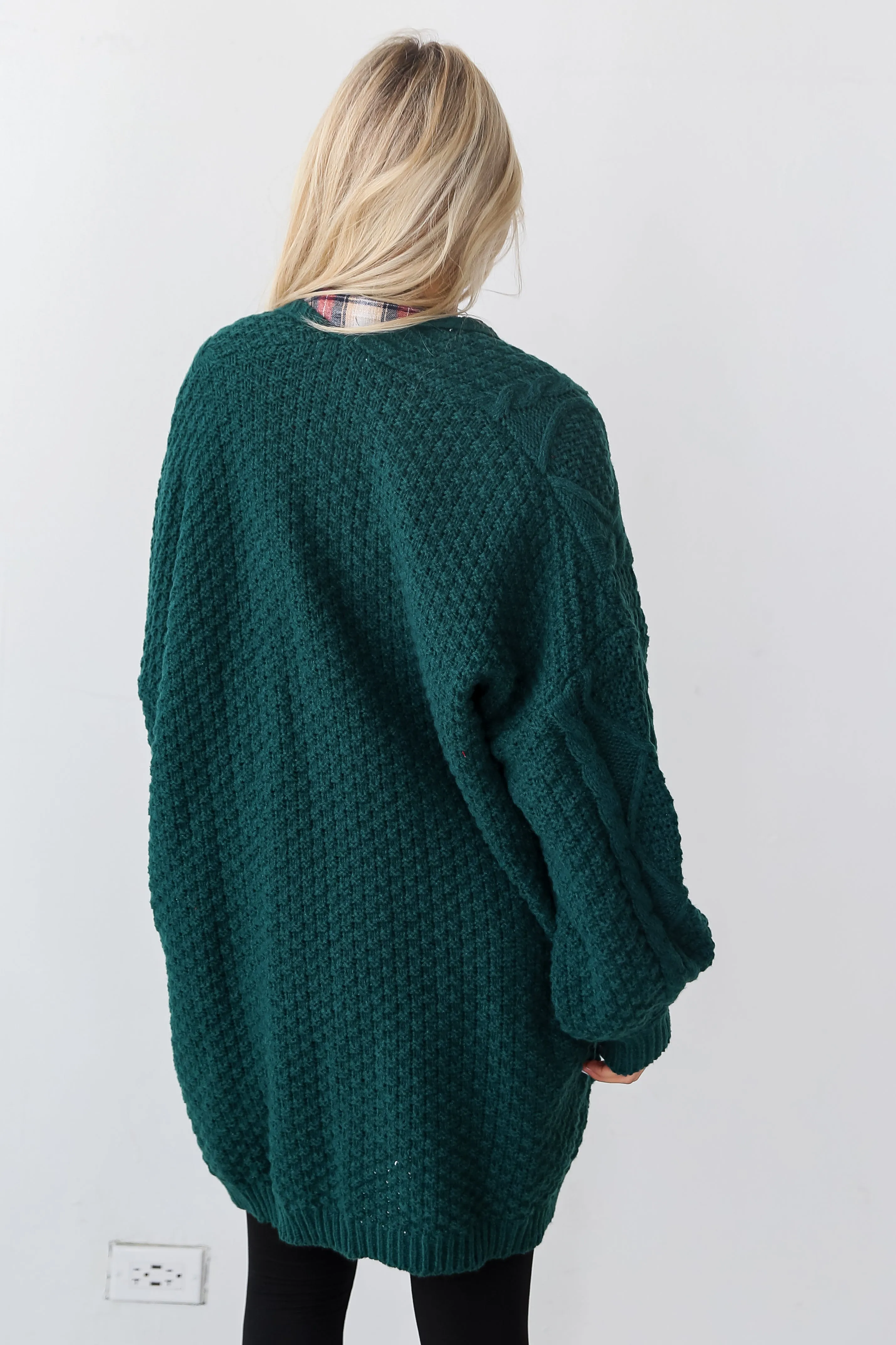 FINAL SALE - Snuggly Touch Hunter Green Cable Knit Cardigan - DOORBUSTER