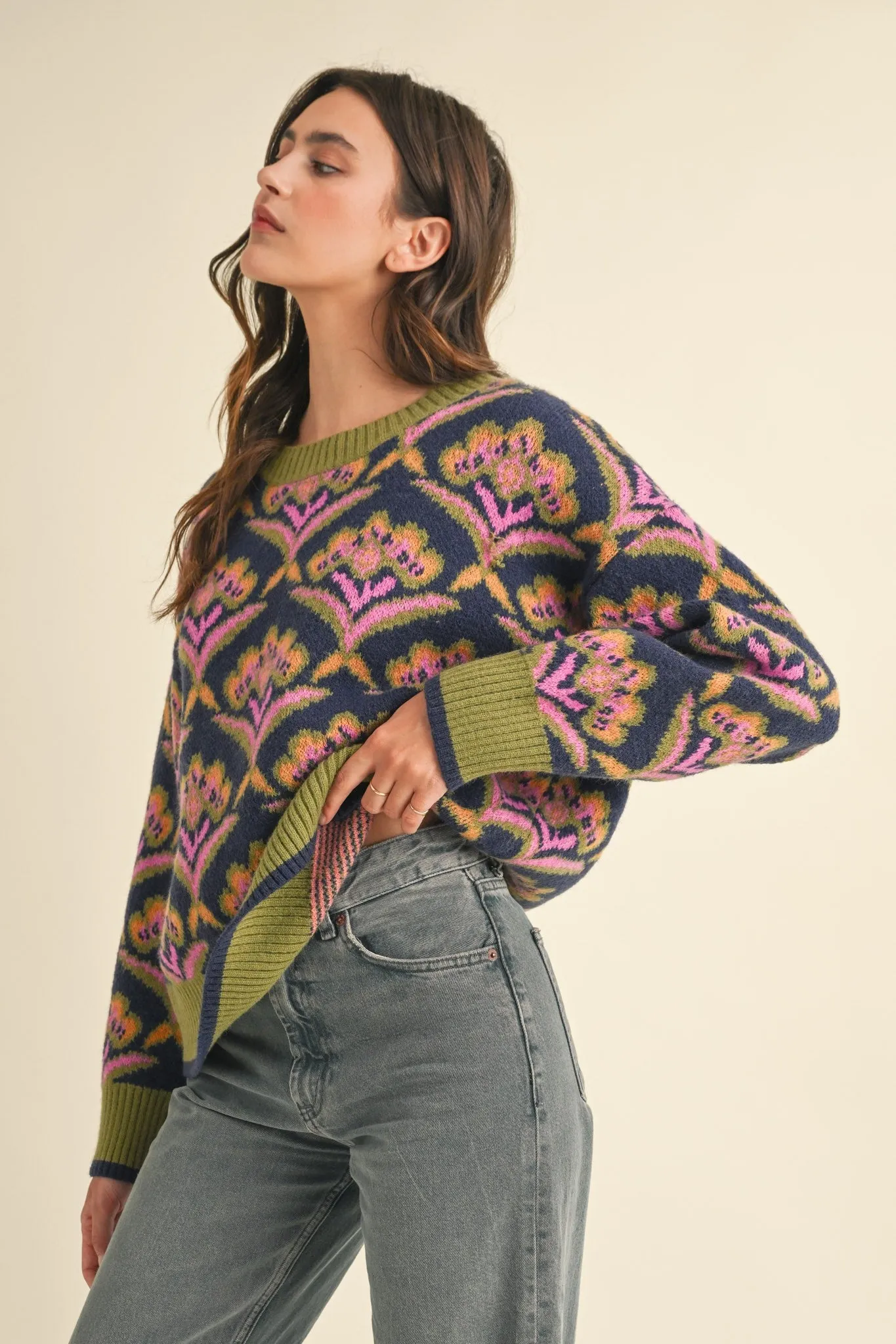 Flowered Warmth Knit Sweater