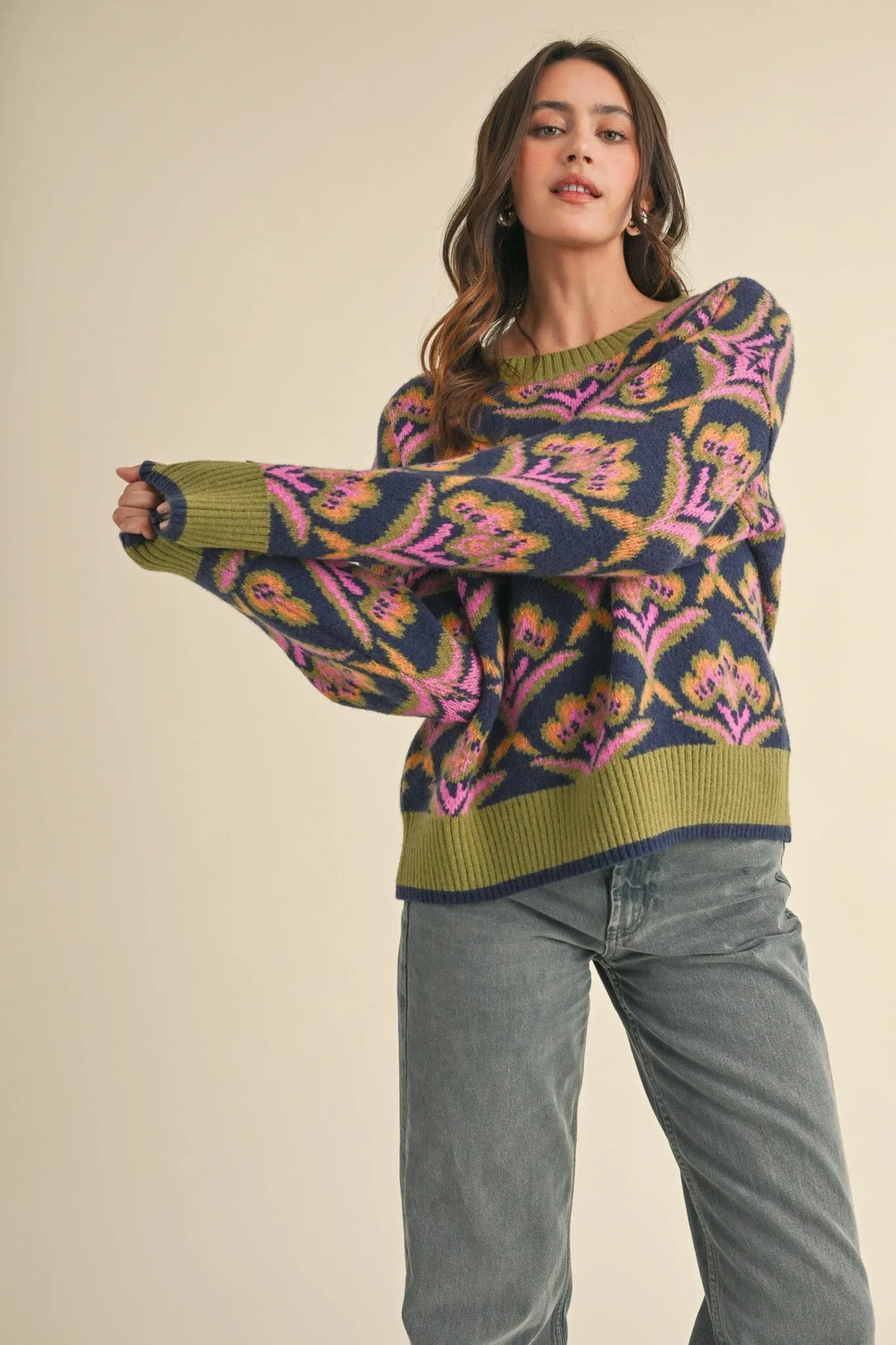 Flowered Warmth Knit Sweater