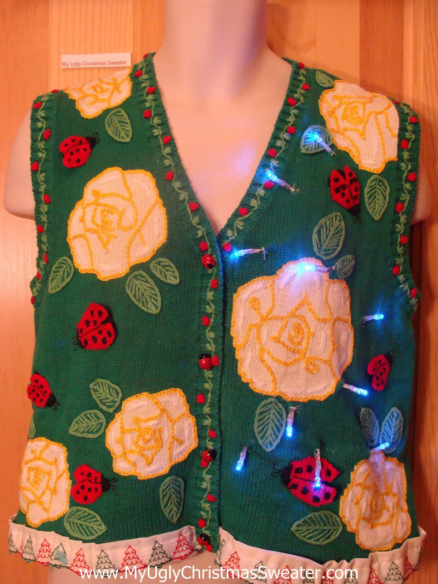 Flowers and Ladybugs Light Up Christmas Sweater Vest