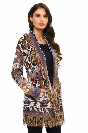 Fringe Animal Print Cardigan: S