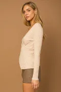 Gilli Long Sleeve Wrap Asymmetrical Rib Top