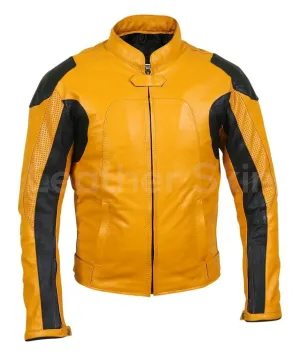 Handmade Men Yellow Biker Motorcycle Leather Jacket with Perforations XS to 6XL