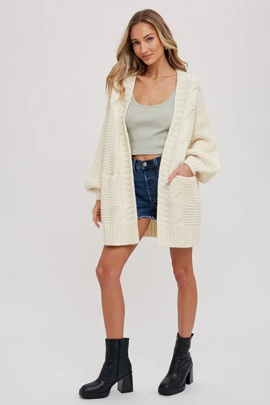 Holland Long Sleeve Chunky Cable Knit Open Cardigan Cream