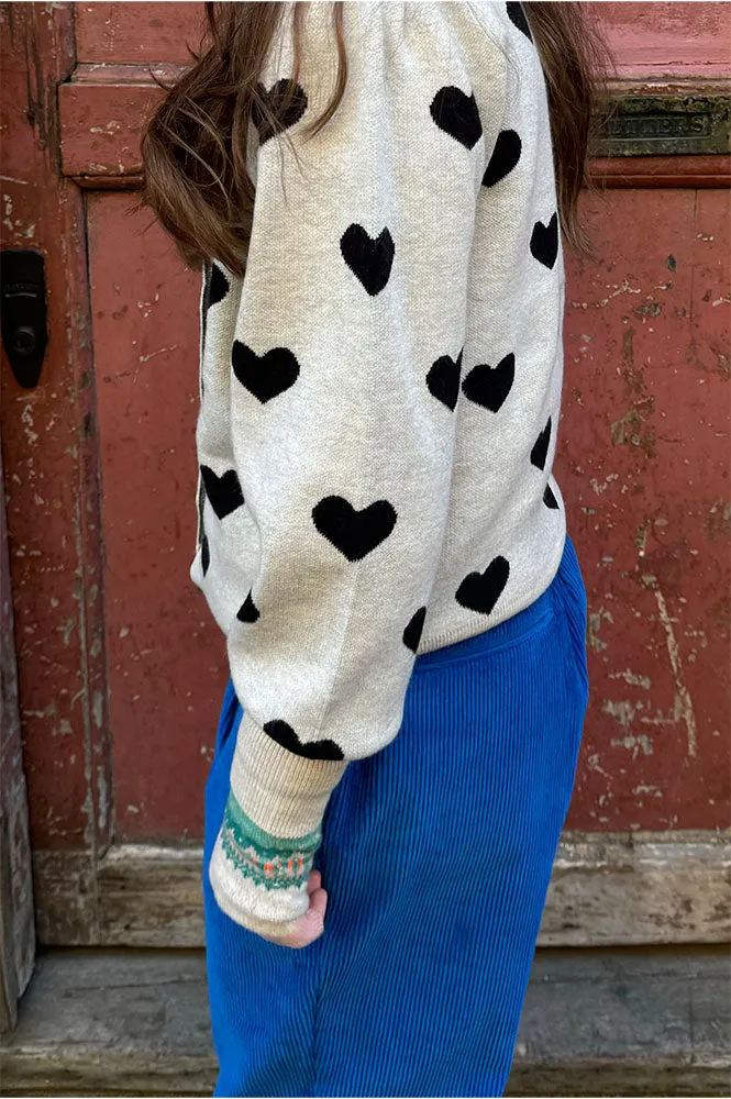 ICHI Brielle Oatmeal & Black Heart Cardigan