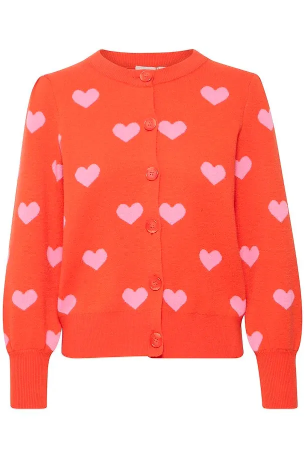 ICHI Brielle Red & Superpink Heart Cardigan