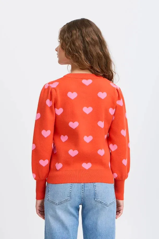 ICHI Brielle Red & Superpink Heart Cardigan