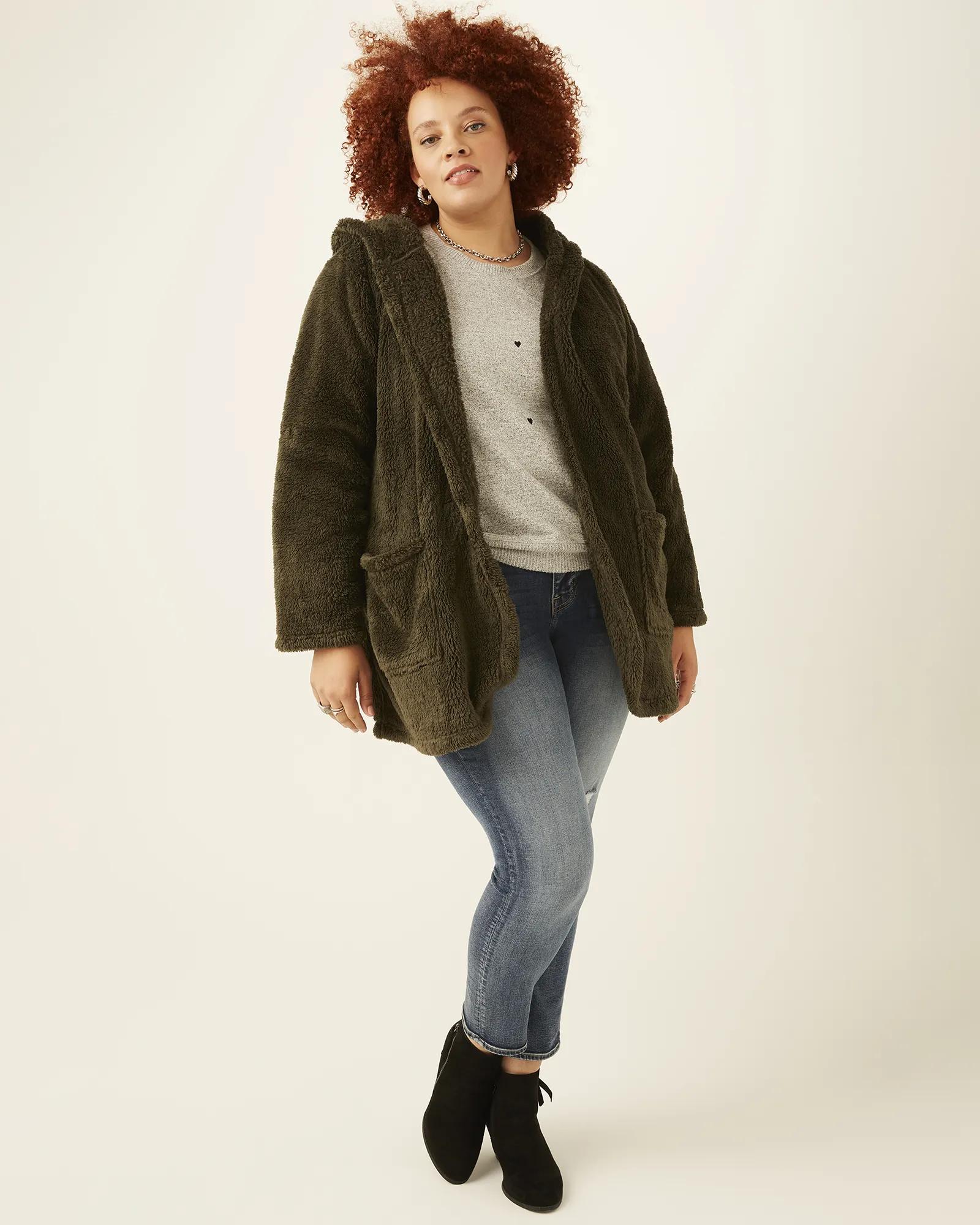 Jessica Fleece Hooded Cardigan | Olive Green