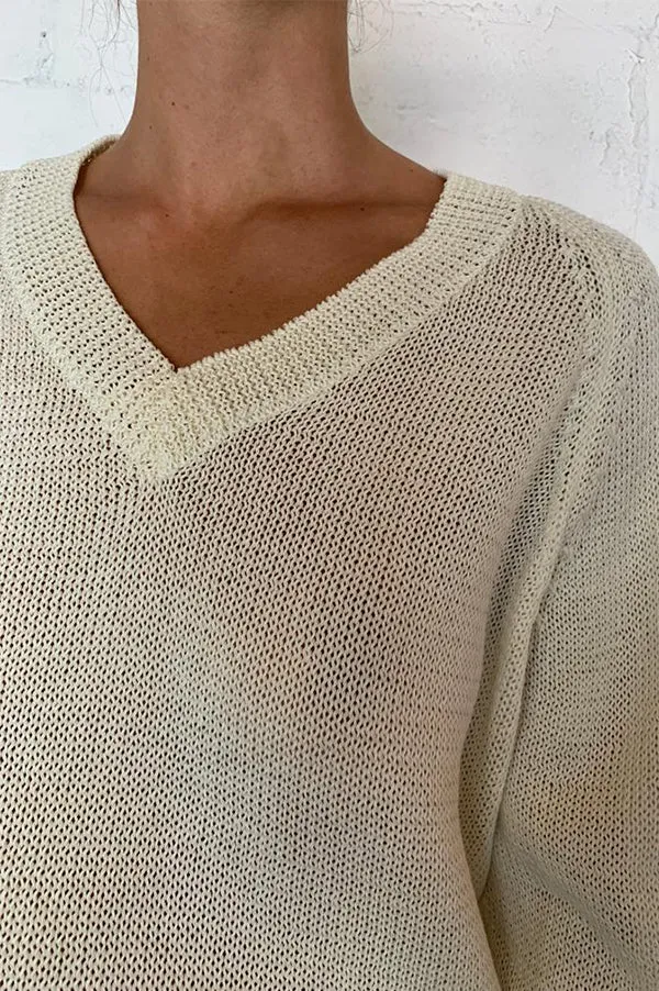 KOHEN Ecru Open Weave V-Neck Sweater (Sold Out)