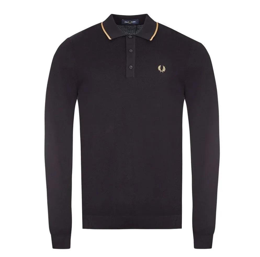 LONG SLEEVE TIPPED LSLV KNITTED SHIRT (BLACK/CHAMPAGNE)