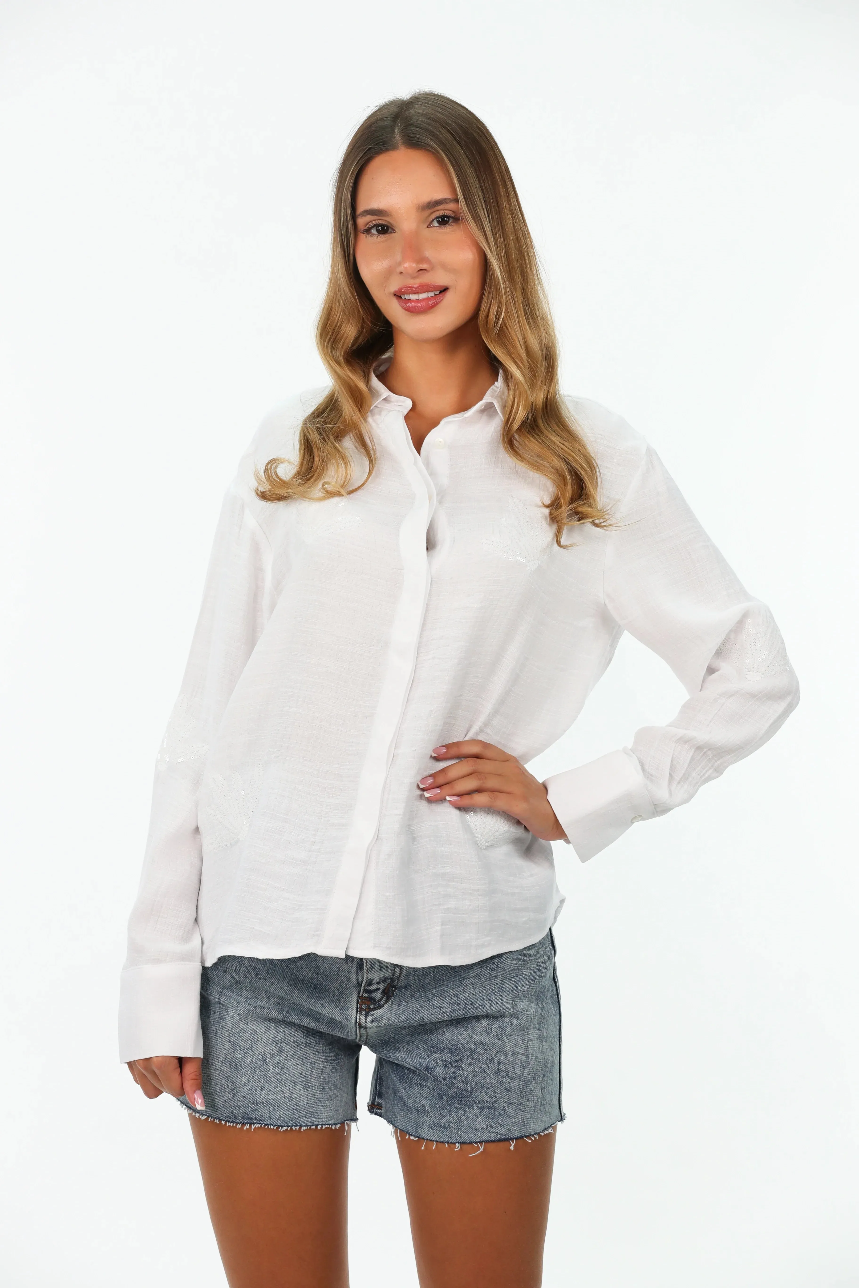 Long Sleeve White Shirt With Front Simple Design