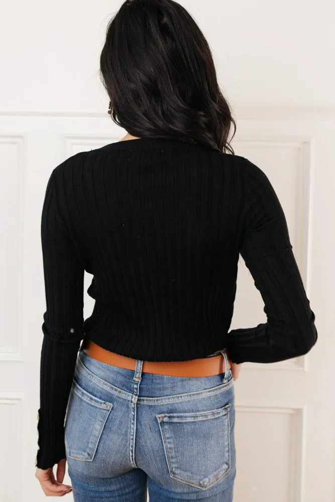 Lonnie Button Sleeve Sweater in Black