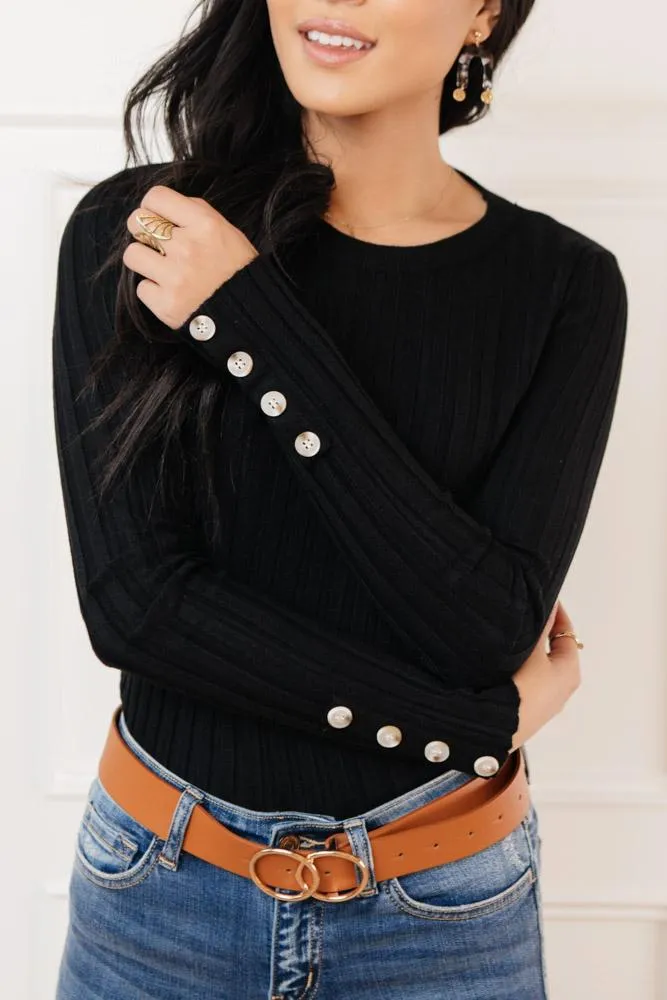 Lonnie Button Sleeve Sweater in Black