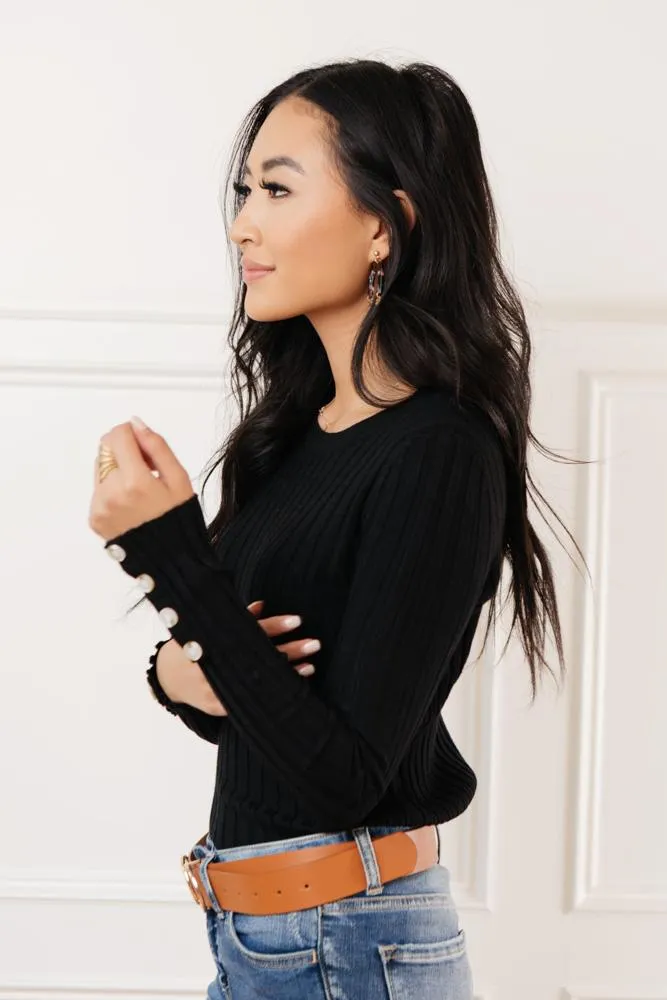 Lonnie Button Sleeve Sweater in Black